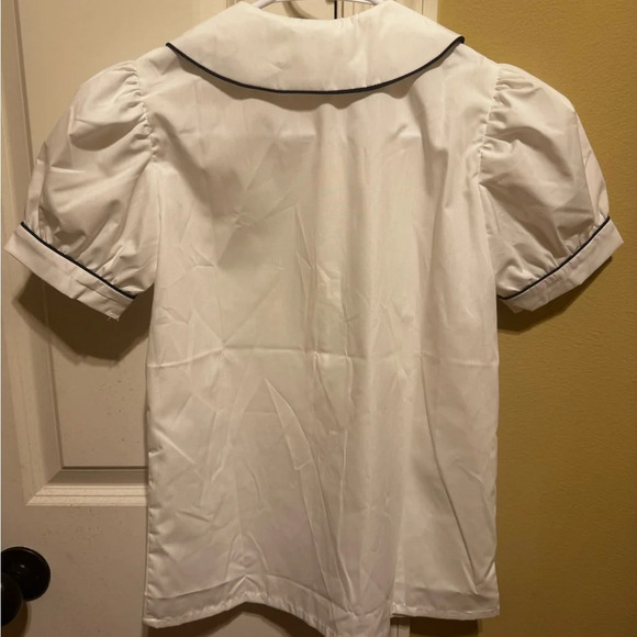 A+ White Peter Pan School Uniform Blouse Navy Blue Piping Short Sleeve S… - Picture 9 of 11